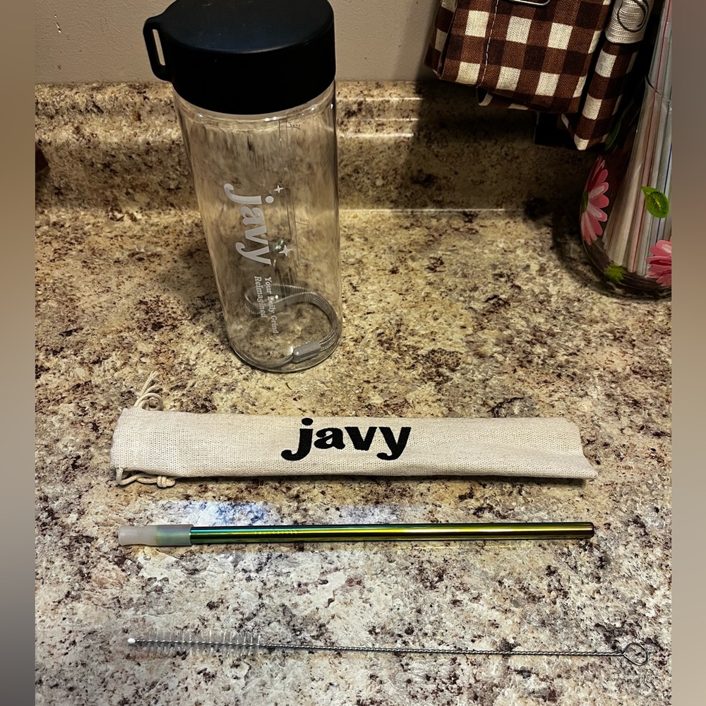 Javy Clear Bottle with Straw Set & straw cleaner